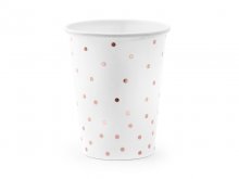 Balti puodeliai su rožinio aukso taškučiais (260ml/6vnt.)